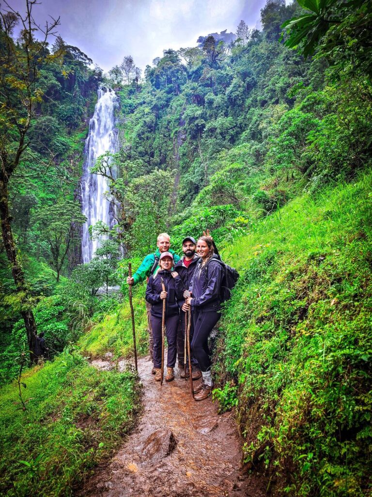 tourists at materuni waterfalls