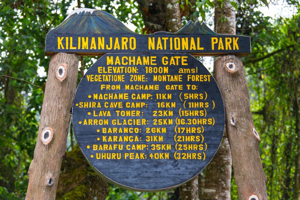 Machame Gate marker at the Kilimanjaro park