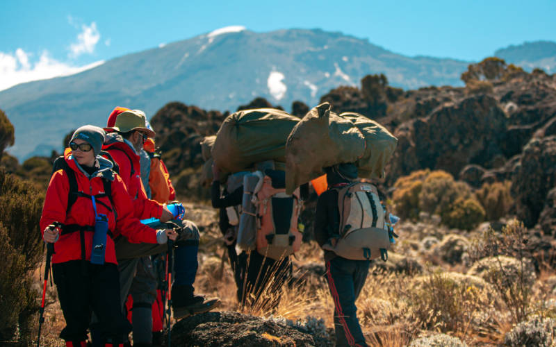 Machame route full of porters on Mt. Kilimanjaro