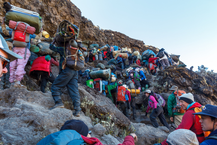 large group trek on Mt. kilimanjaro