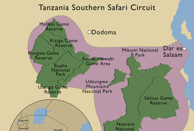 Tanzania Safari Map Southern Circuits